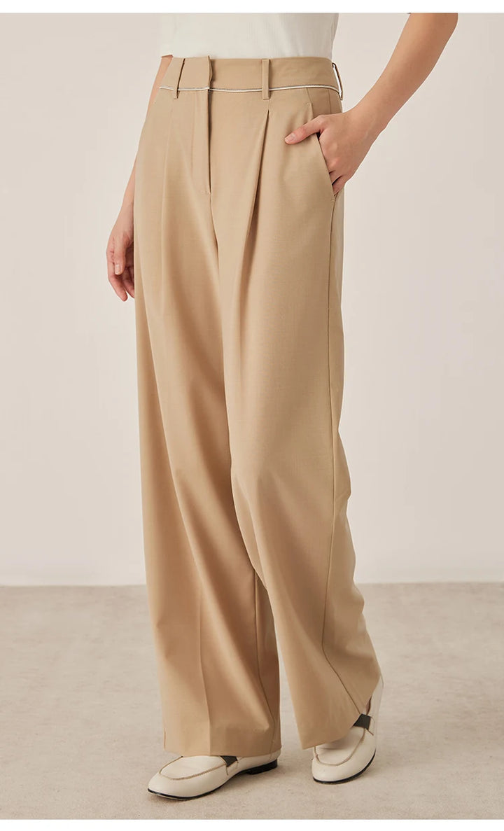 Classic Front Pleated Wool Blend Pants