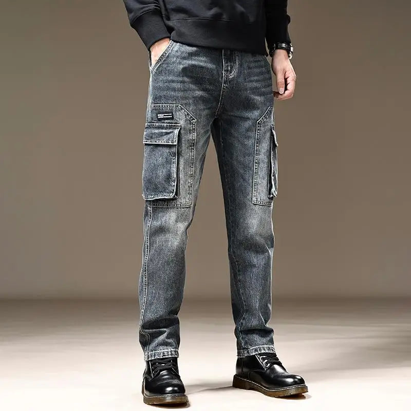 Stacked Cargo Style Denim Jeans Pants