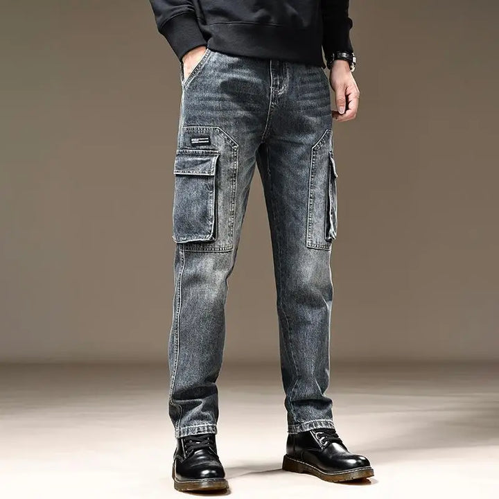 Stacked Cargo Style Denim Jeans Pants