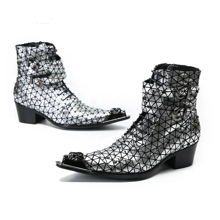 Metal Detailing Genuine Leather Men's Ankle Boots