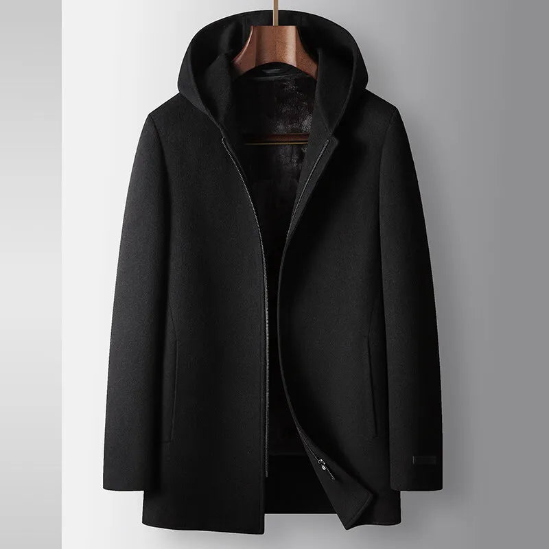 Luxury Woolen Hooded Overcoat