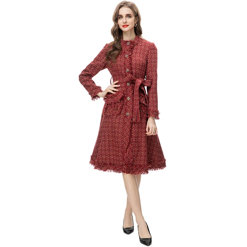 Diamond Buttons Plaid Tweed Coat