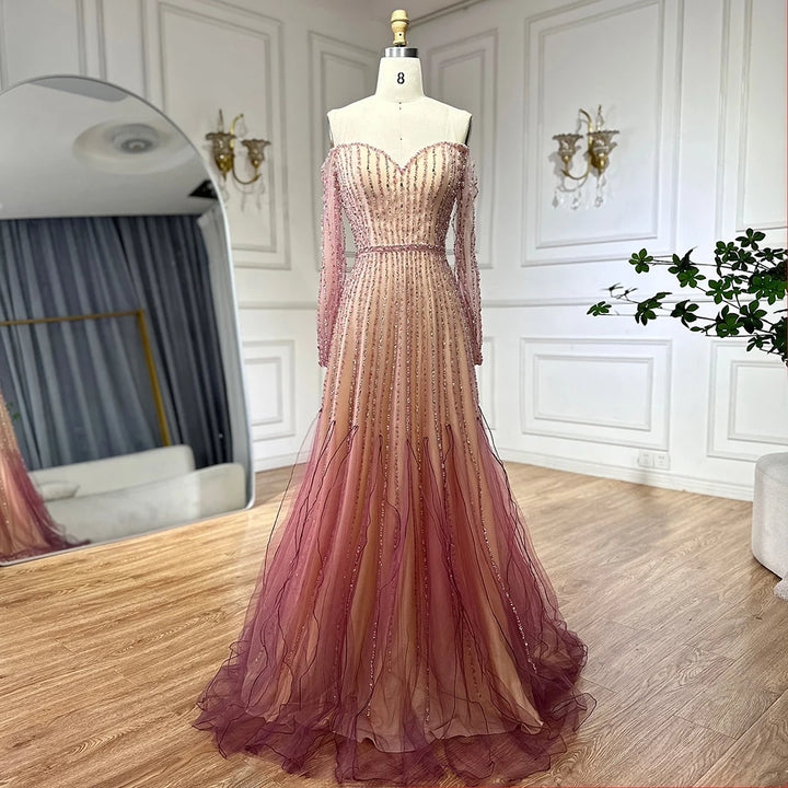 Classic A-Line Beaded Arabian Maxi Gown