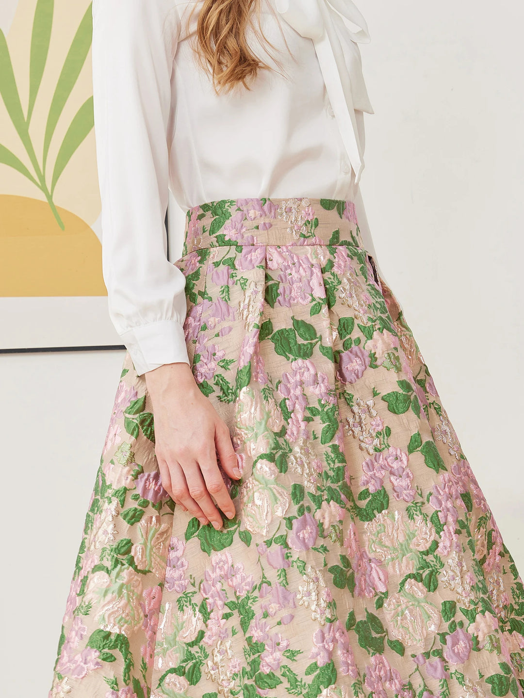 Charming Pleated Jacquard Skirt Suit