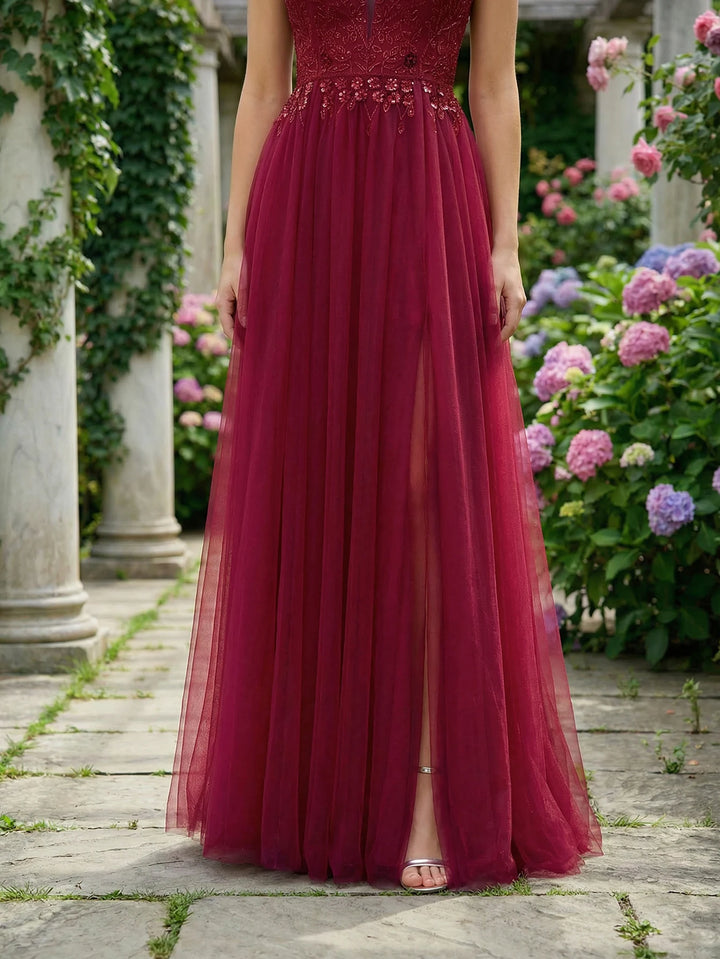 Glamorous Tulle Beaded Evening Party Dress