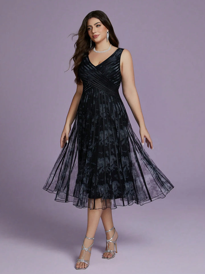 Classic V-neck Cross-striped Party Dress