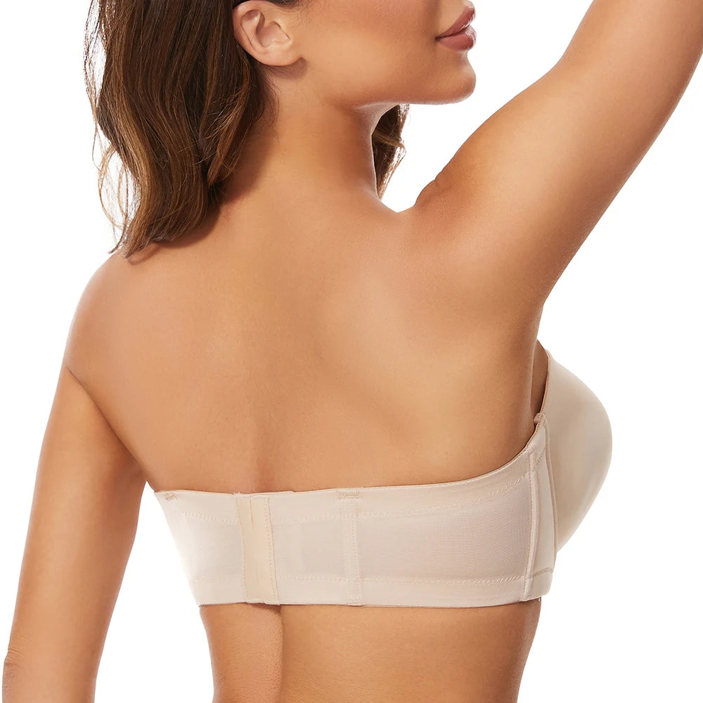 Women’s push-up bra, lightly padded nude strapless with open-back band