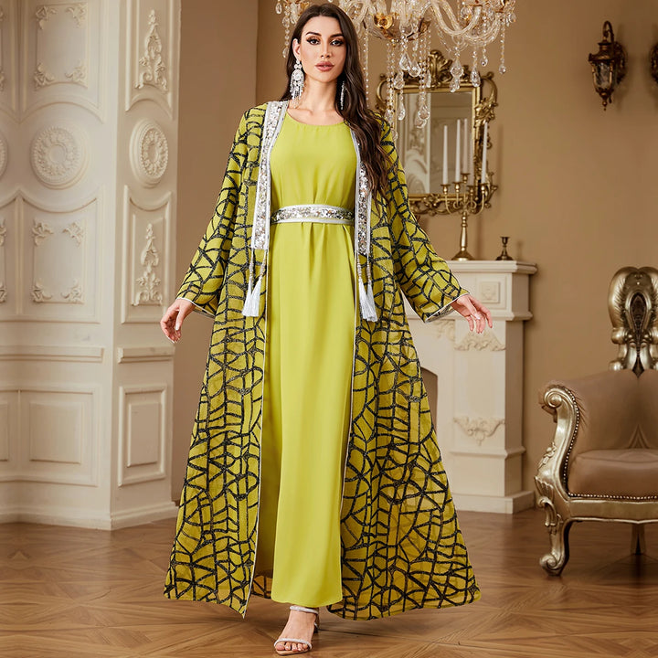 Sweet Embroidered Kimono Abaya Dress