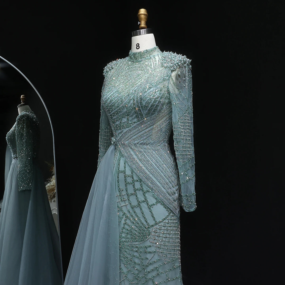 Luxury High Neck Beaded Arabic Party Dress