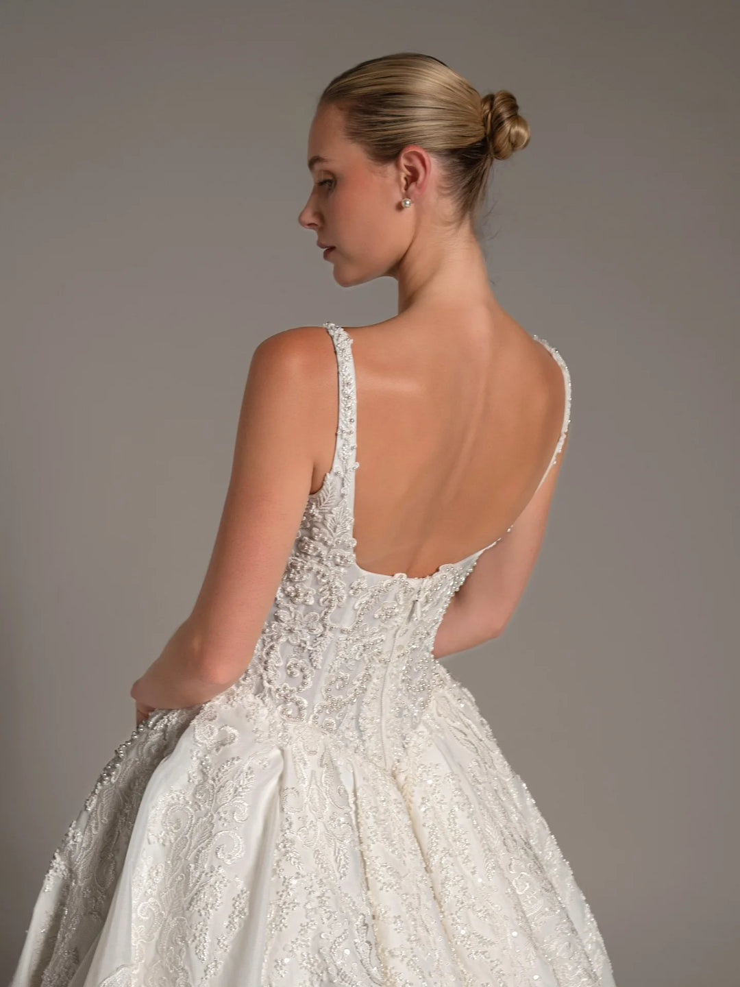 Romantic Beaded Square Neck Wedding Couture