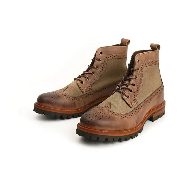 Handcrafted Round Toe Tooling Brogue Shoes