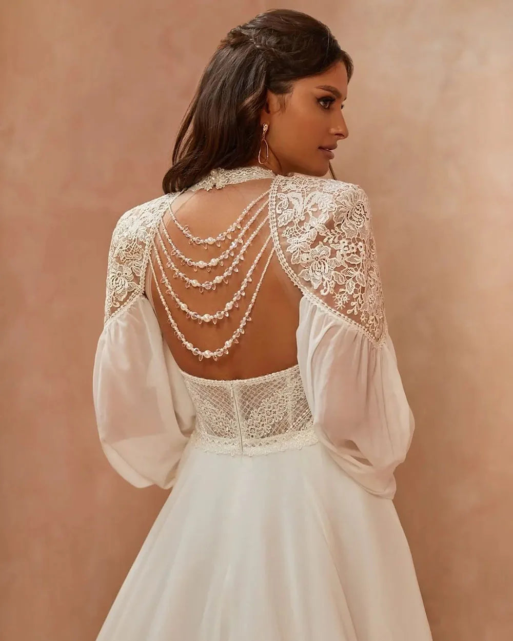 Beautiful Puff Sleeves Boho Bridal Gown