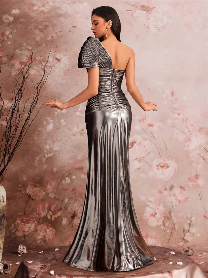 Show-stopping Slanted Shoulder Evening Dress