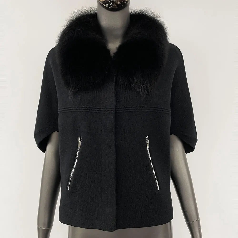 Luxury Fur Collar Knitted Coat