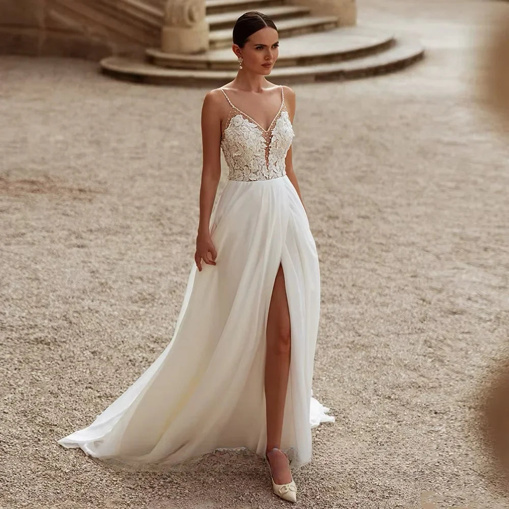 Breathtaking Chiffon Split Bridal Gown