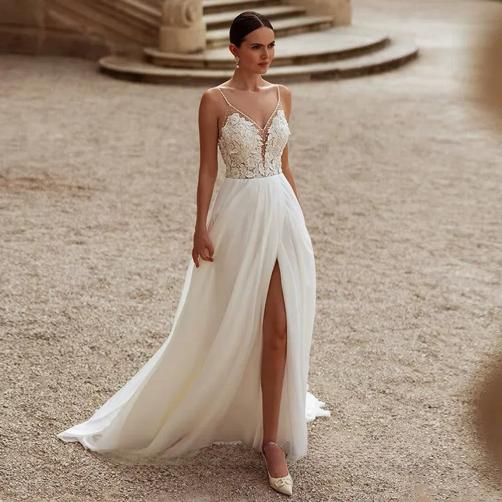 Breathtaking Chiffon Split Bridal Gown