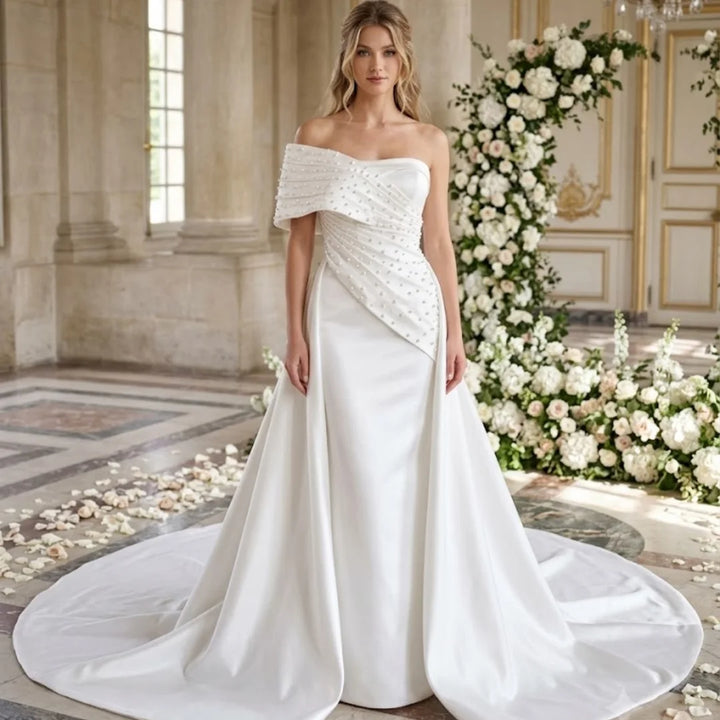 Elegant Transparent Shoulder Strap Bridal Gown