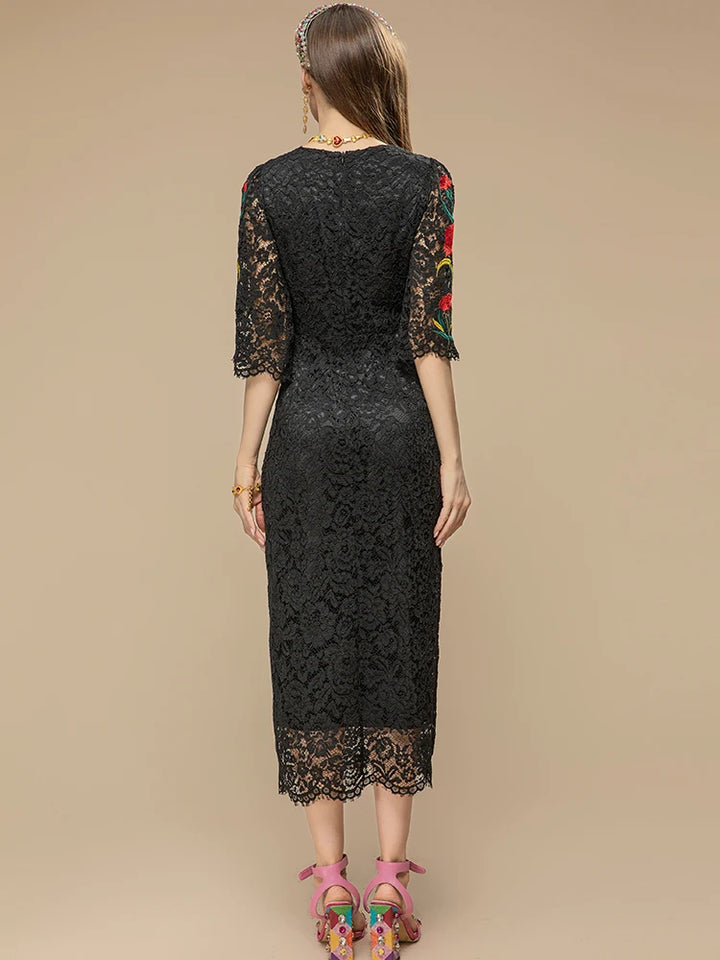 Flower Embroidery Women's Cocktail & Party Dress