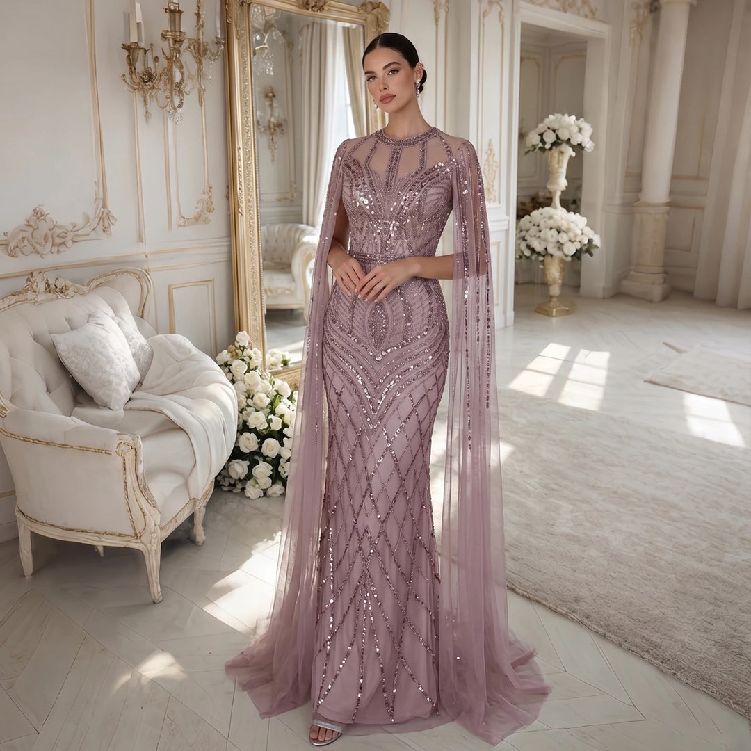 Exquisite Cape Sleeves Arabian Evening Gown