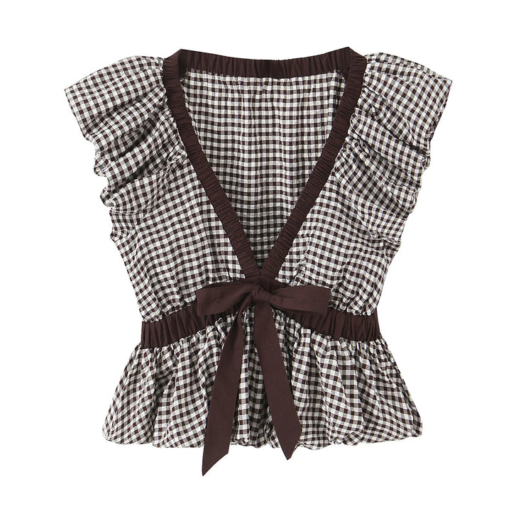 Sweet Plaid V-Neck Crop Top