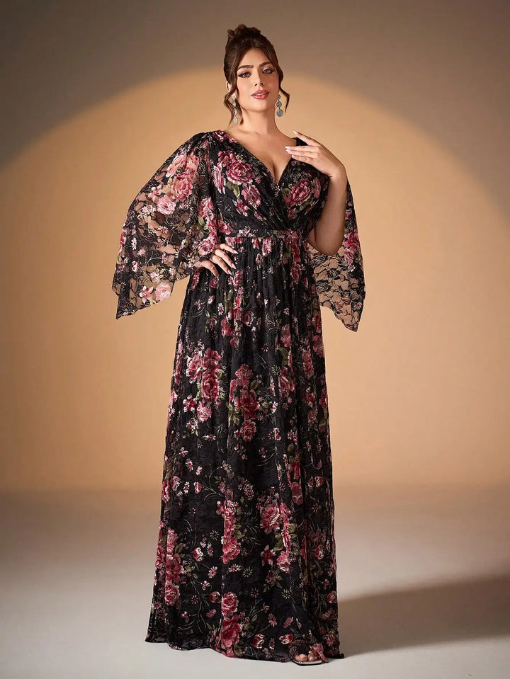 Cross-Printed Wide-swing Evening Dress