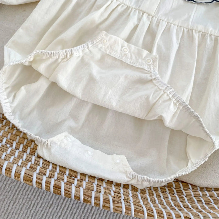 Cute Lapel Embroidered Girl's One-Piece Dress