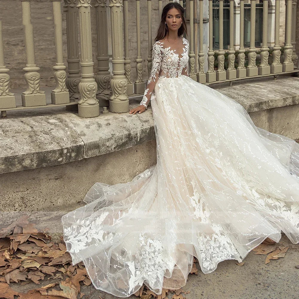 Charming V-Neck Appliques Wedding Dress