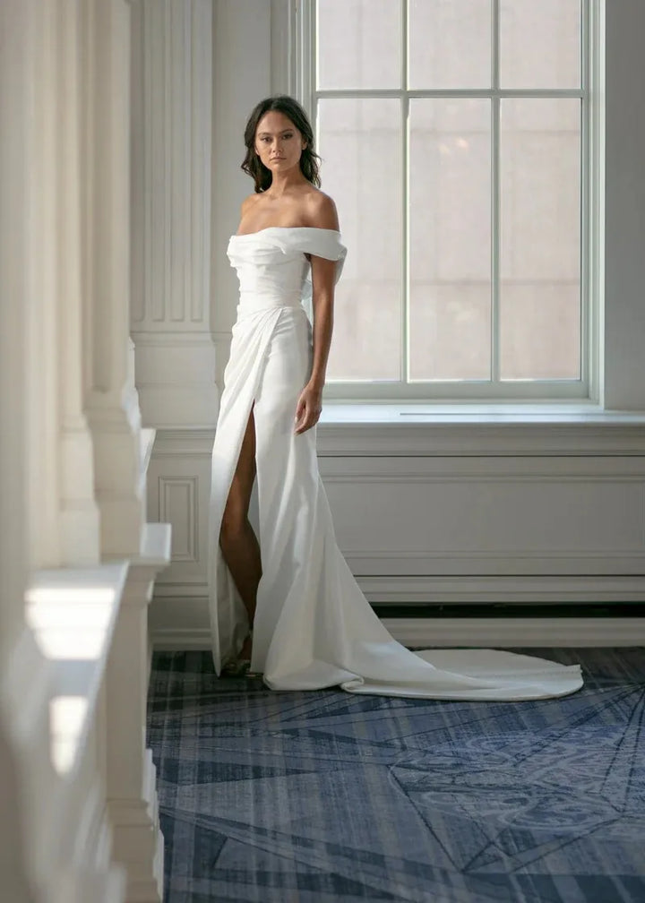 Soft Perfect Pleated Wedding Gown