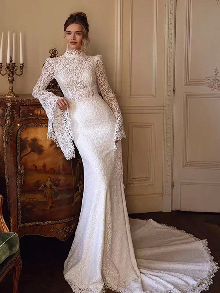 Discerning High Neck Wedding Dress