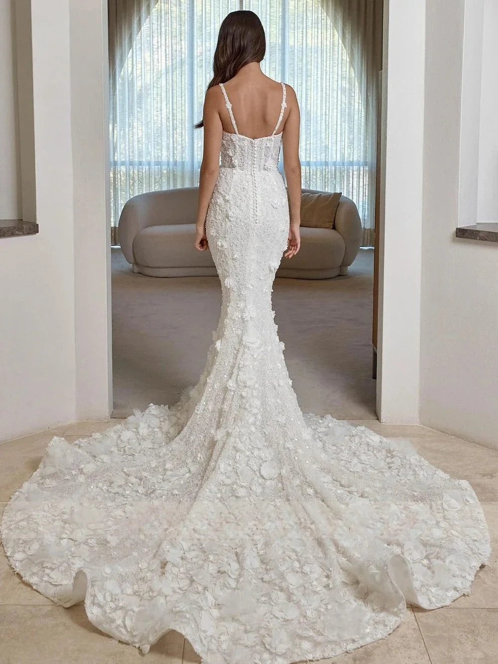 Attractive 3D Floral Lace Bridal Gown