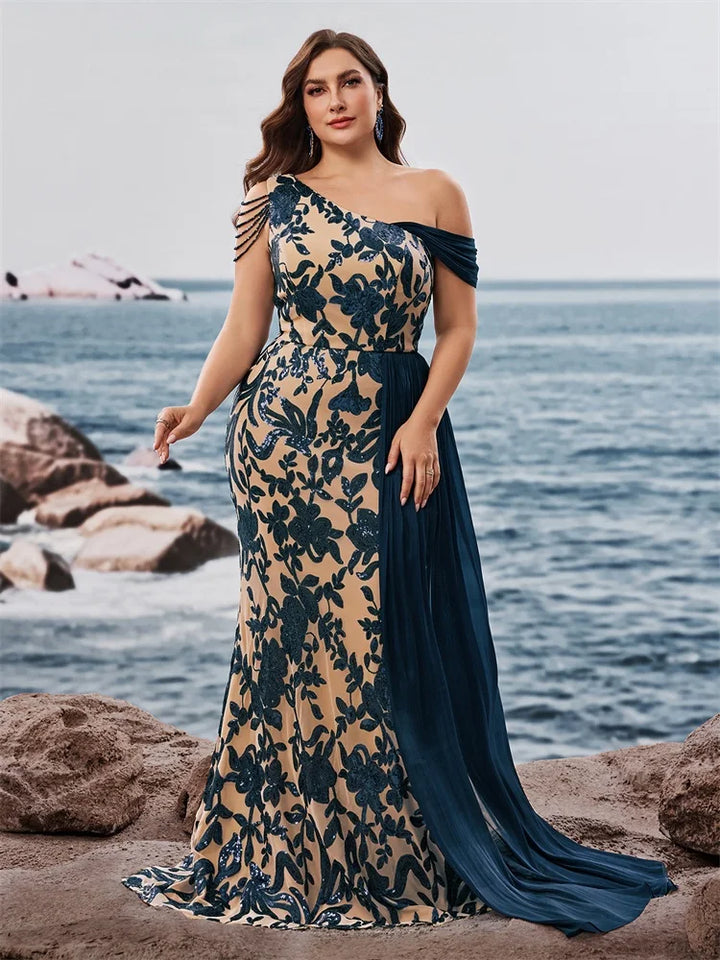 Regal Beaded Sequin Evening Party Gown