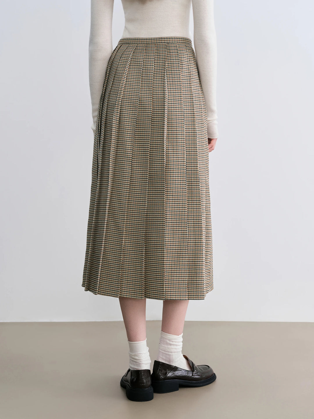 Stylish Mid-Calf Houndstooth Pleated Skirt