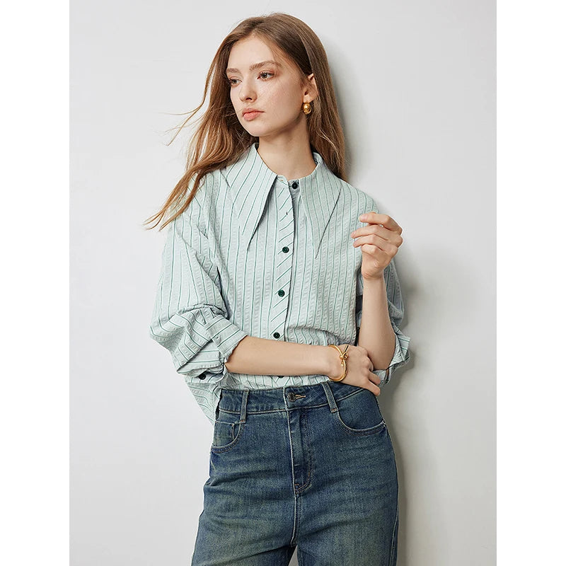 Peter Pan Collar Striped Blouse