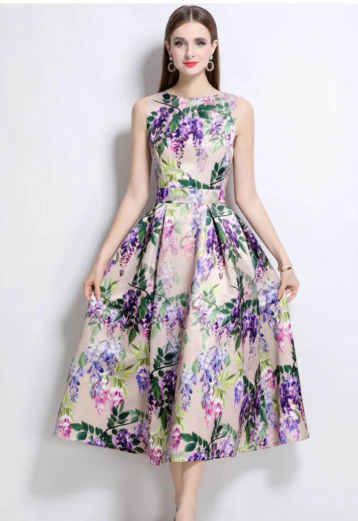 Stylish Floral Print Slim Tank Dress