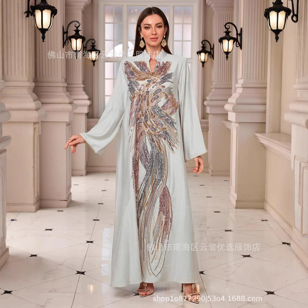 Elegant Net Beads Embroidered Abaya
