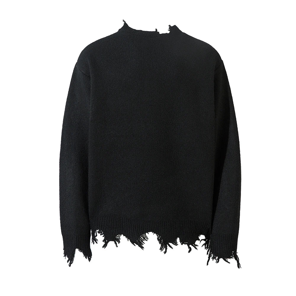 Comfortable Frayed Hem Ripped Knit Sweater