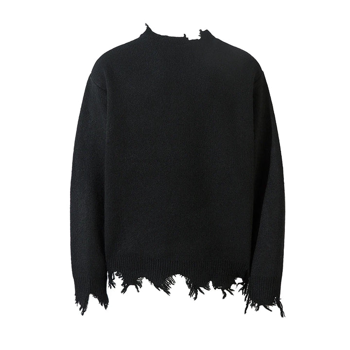 Comfortable Frayed Hem Ripped Knit Sweater