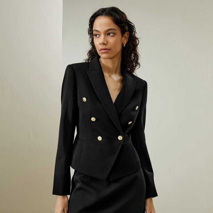 Double-Breasted Worsted Wool Twill Blazer