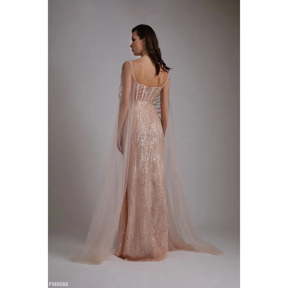 Shiny Full Sleeves Long Prom Dress