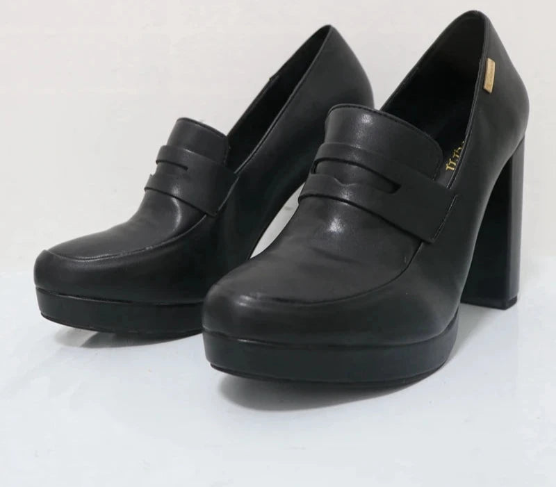 Black Platform Block High Heel Pumps