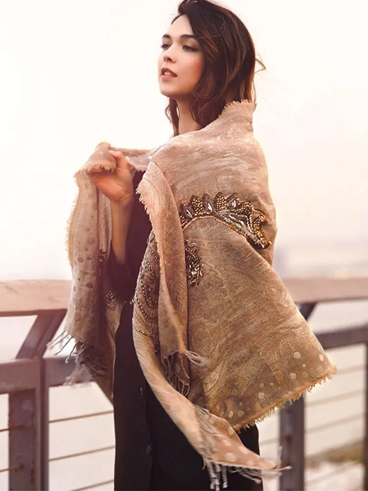 High-end Wool Beaded Pashmina Shawl