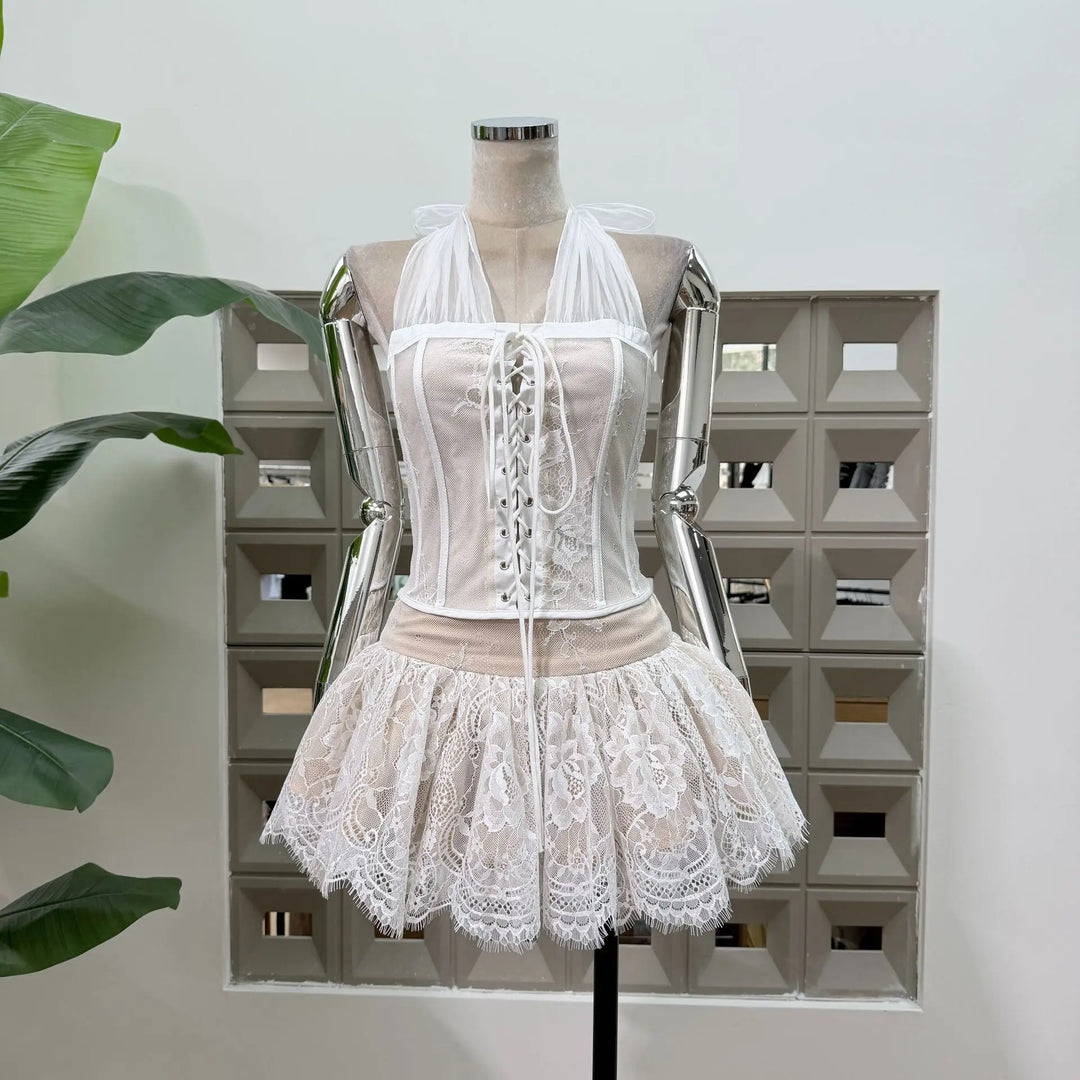 Lovely Lace Corset Two Pieces Skirt Dress