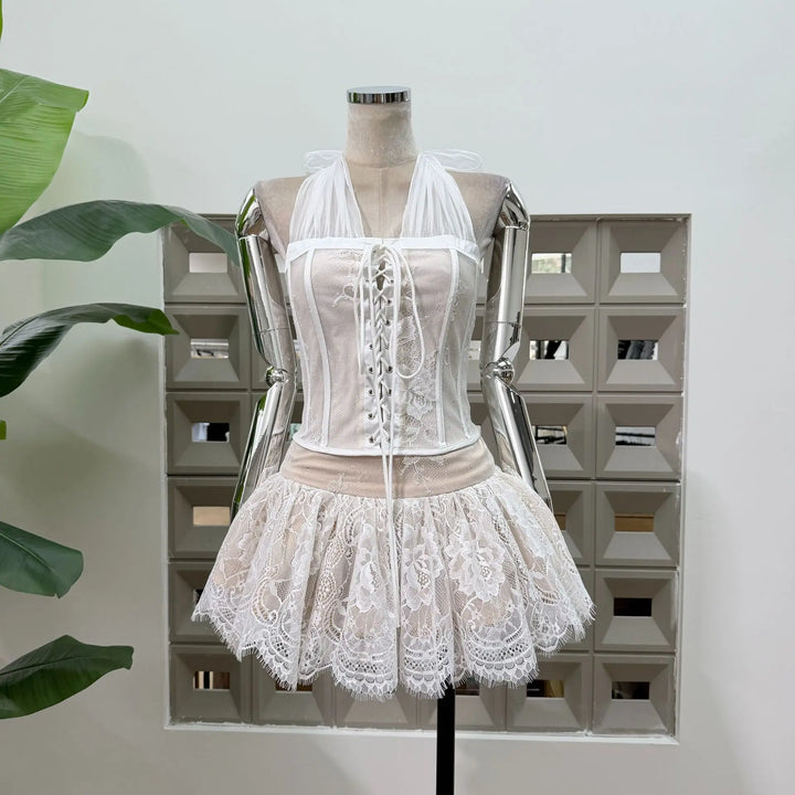 Lovely Lace Corset Two Pieces Skirt Dress