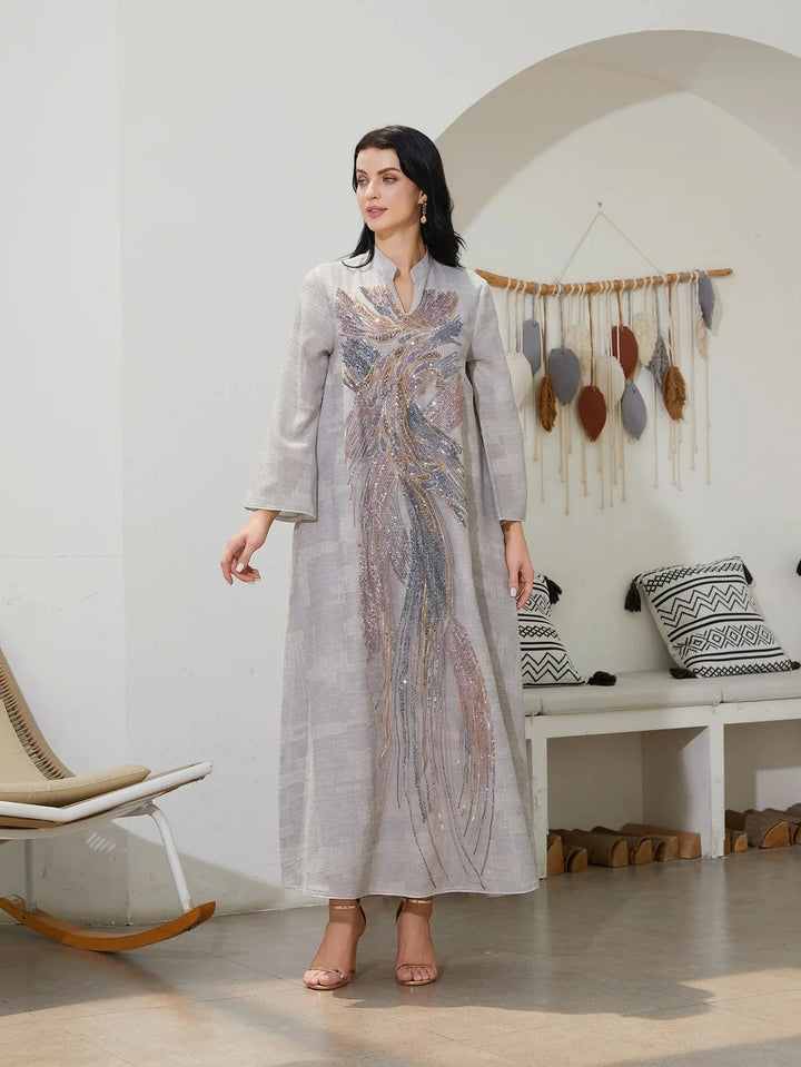 Elegant Net Beads Embroidered Abaya
