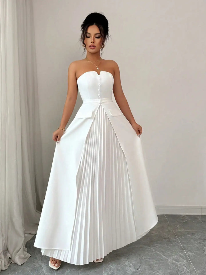 Stylish Waist Pleated Formal Dress