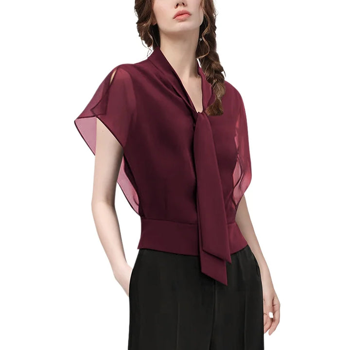 Elegant Wine Red Chiffon Blouse