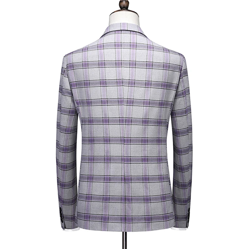 High-End Three-Piece Plaid Business Suit