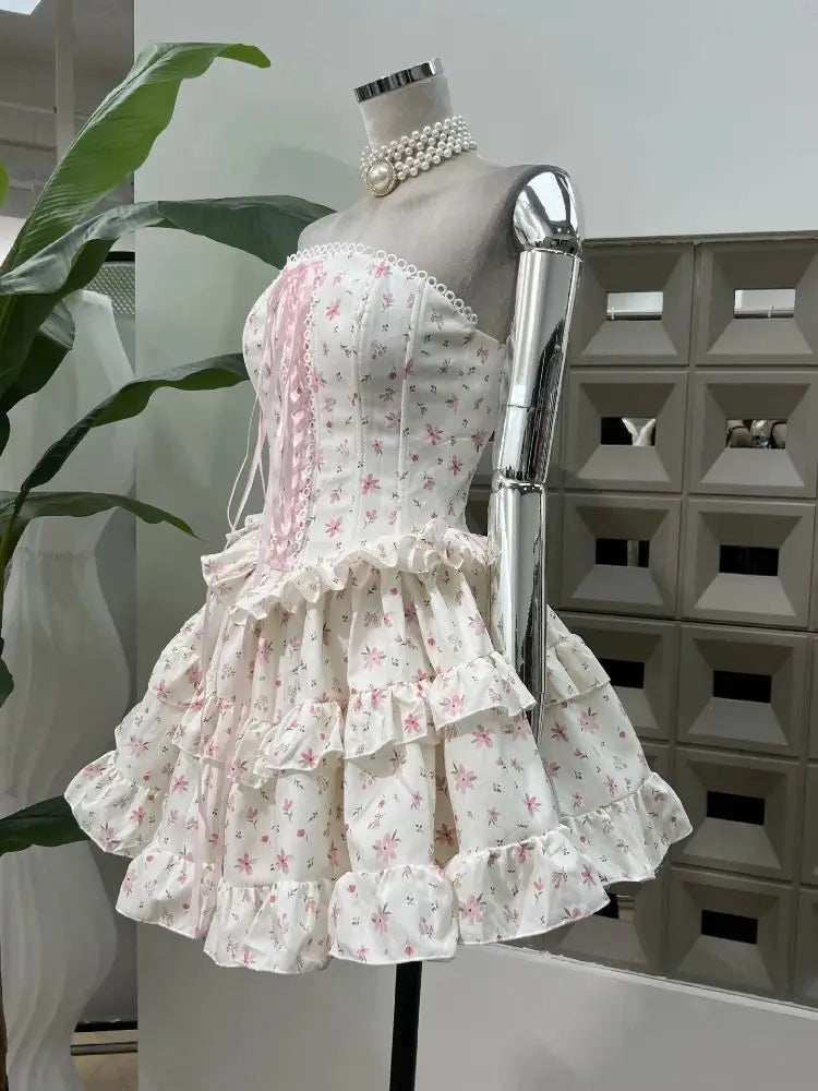 Luxury Lace Printed Two-Pieces Mini Dress