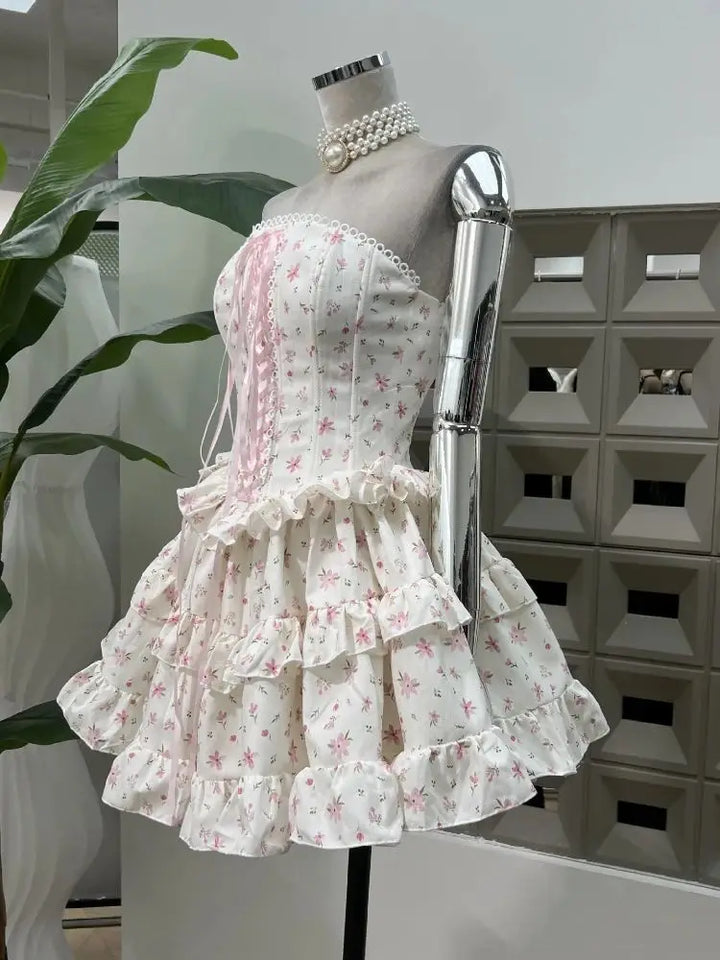 Luxury Lace Printed Two-Pieces Mini Dress
