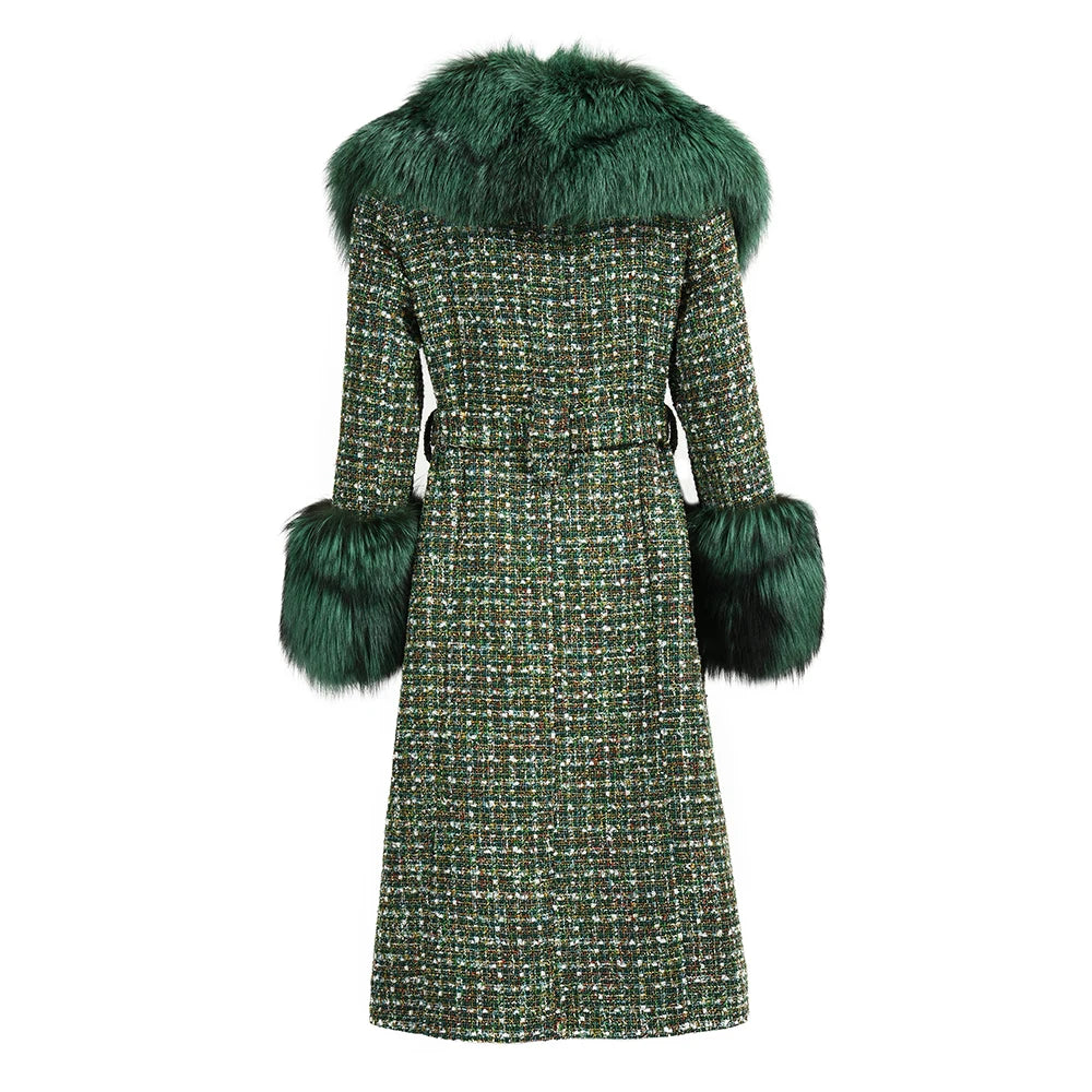 Luxury Big Real Fur Collar Trench Coat